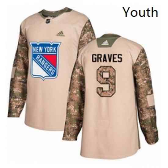 Youth Adidas New York Rangers 9 Adam Graves Authentic Camo Veterans Day Practice NHL Jersey